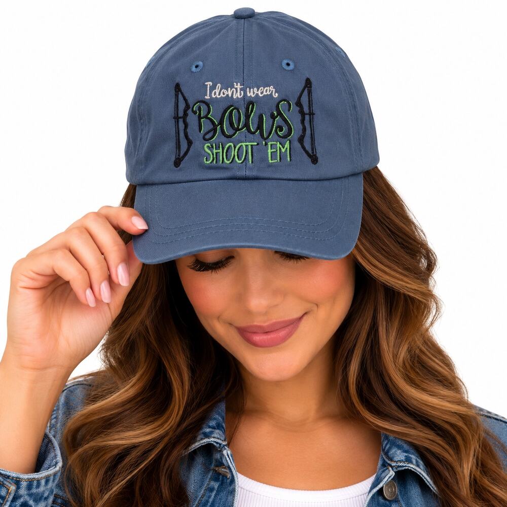 Womens Graphic Archery Hat I Don't Wear Bows Shoot 'Em Sequin Embellished Cap
